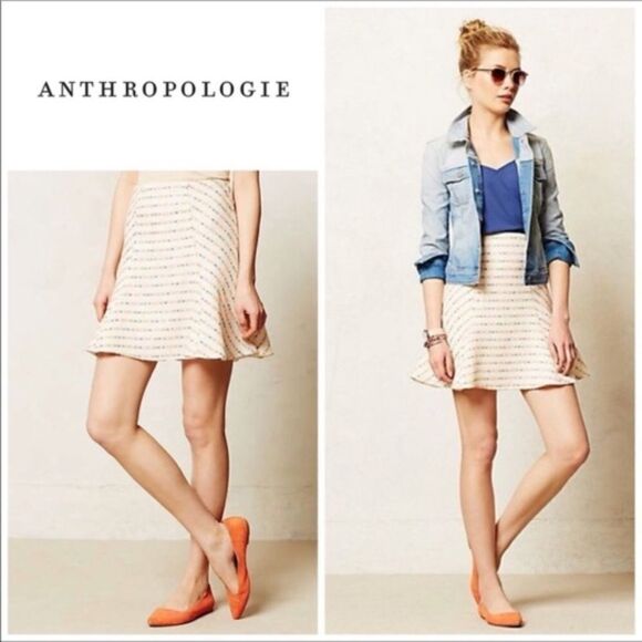 Anthro Mauve Brand Lucaya Tweed Flare Striped Skirt Size 0 - Picture 1 of 14